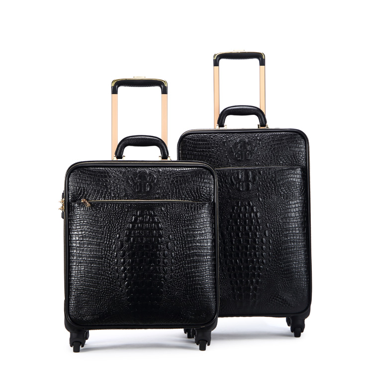 Fashion Leather Luggage Bag PU Leather Rolling Medium Suitcase 4 Wheels
