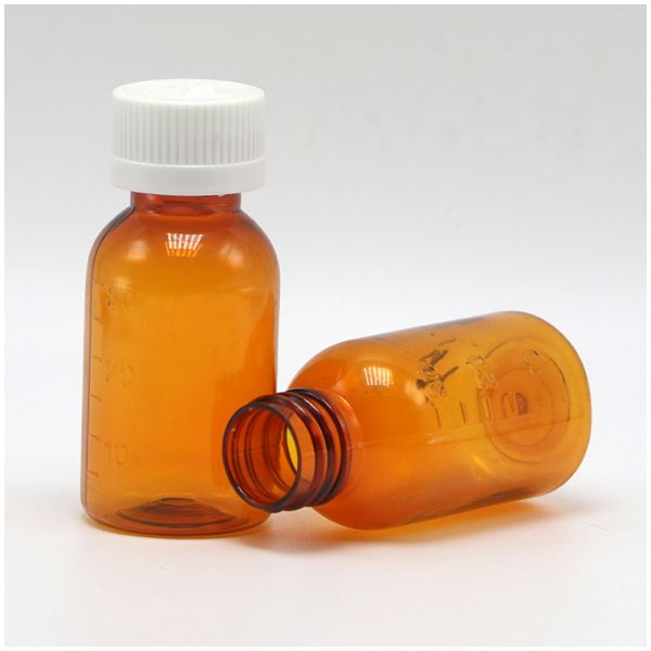 GMP Farmacêutico 30 ml PET Ambar Botelho de plástico líquido com tampa de parafuso à prova de adulteração