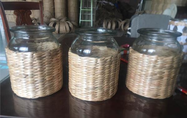 Best selling Seagrass bottle carrier Wicker detox bottle holder Seagrass glass cup holders