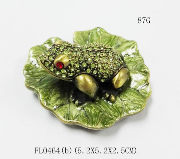 Bejewelled frog Home decoration box Alloy Hand painted crystal Frog metal trinket box