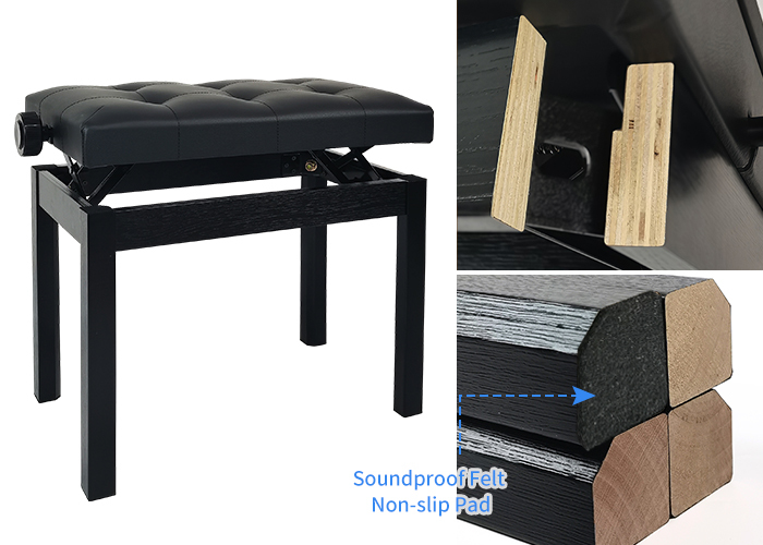Single Solid Wood Adjustable Piano Bench Thick PU Cushion Height Lift Keyboard Stool For Pianists
