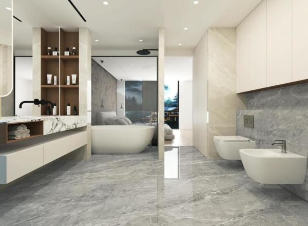 Gray Polished Glazed Porcelain Tile 900x1800mm Indoor Floor