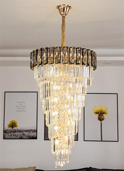 LED Spiral Luxury Crystal Golden Big Chandelier Duplex Building european crystal chandeliers(WH-NC-94)