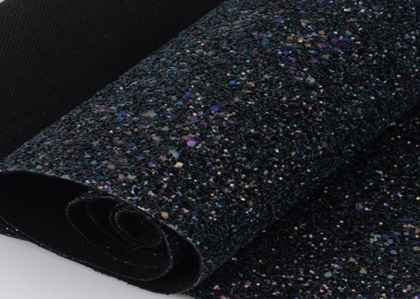 Cotton Backing Laser Black Glitter Fabric , Sparkle Mixed Glitter Material Fabric