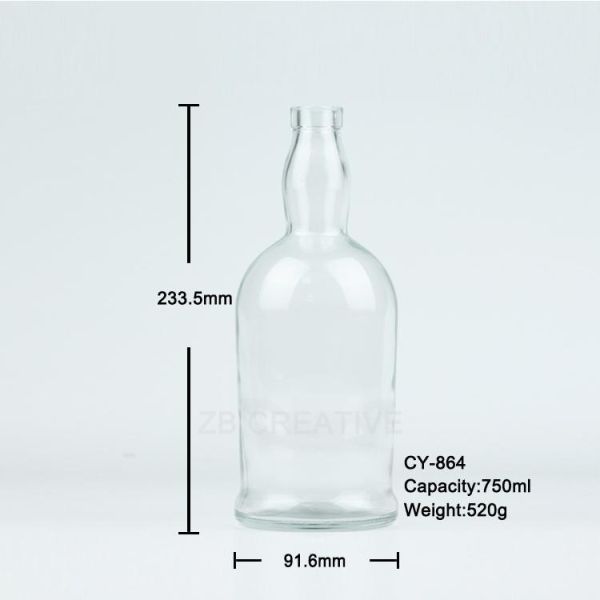 750ml Flint Liquor Tequila Glass Bottle Cork Top For 520g CY-864