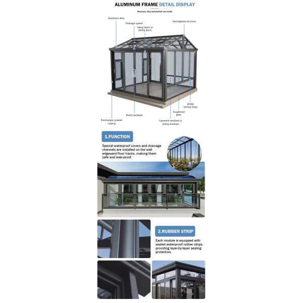 Aluminium Retractable Conservatory Solarium  Conservatory Sunroom Window Making Materials Laminated Impact-Resistant Outdoor