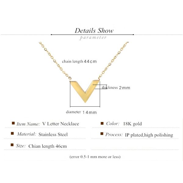 Fashion Pendant Stainless Steel Jewelry Necklace, V sharp necklace with gold color