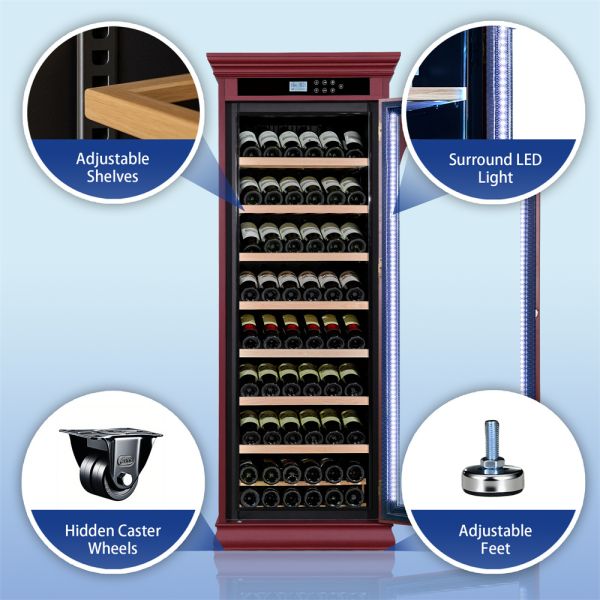 Solid Wood Kitchen Wine Cooler with Smart Digital Control Panel Locking Door and Tempered Glass LED Light