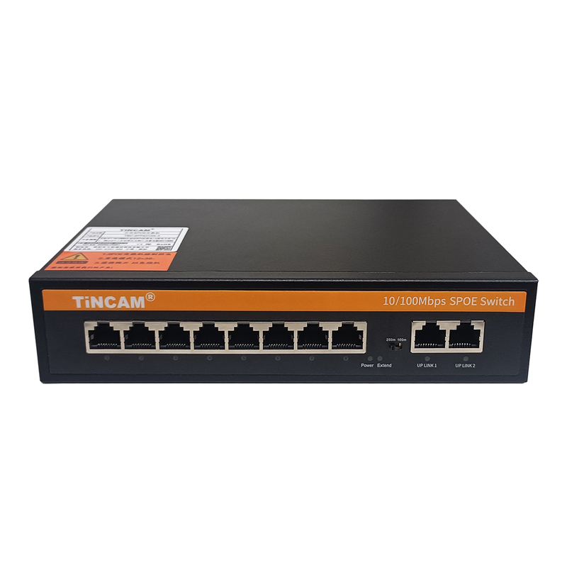10 Port 10/100Mbps Passive PoE Switch with 8 Non-Standard PoE Ports 2 Uplink Ports 120W 24V 250m Long Range TBC-FP4210N-V
