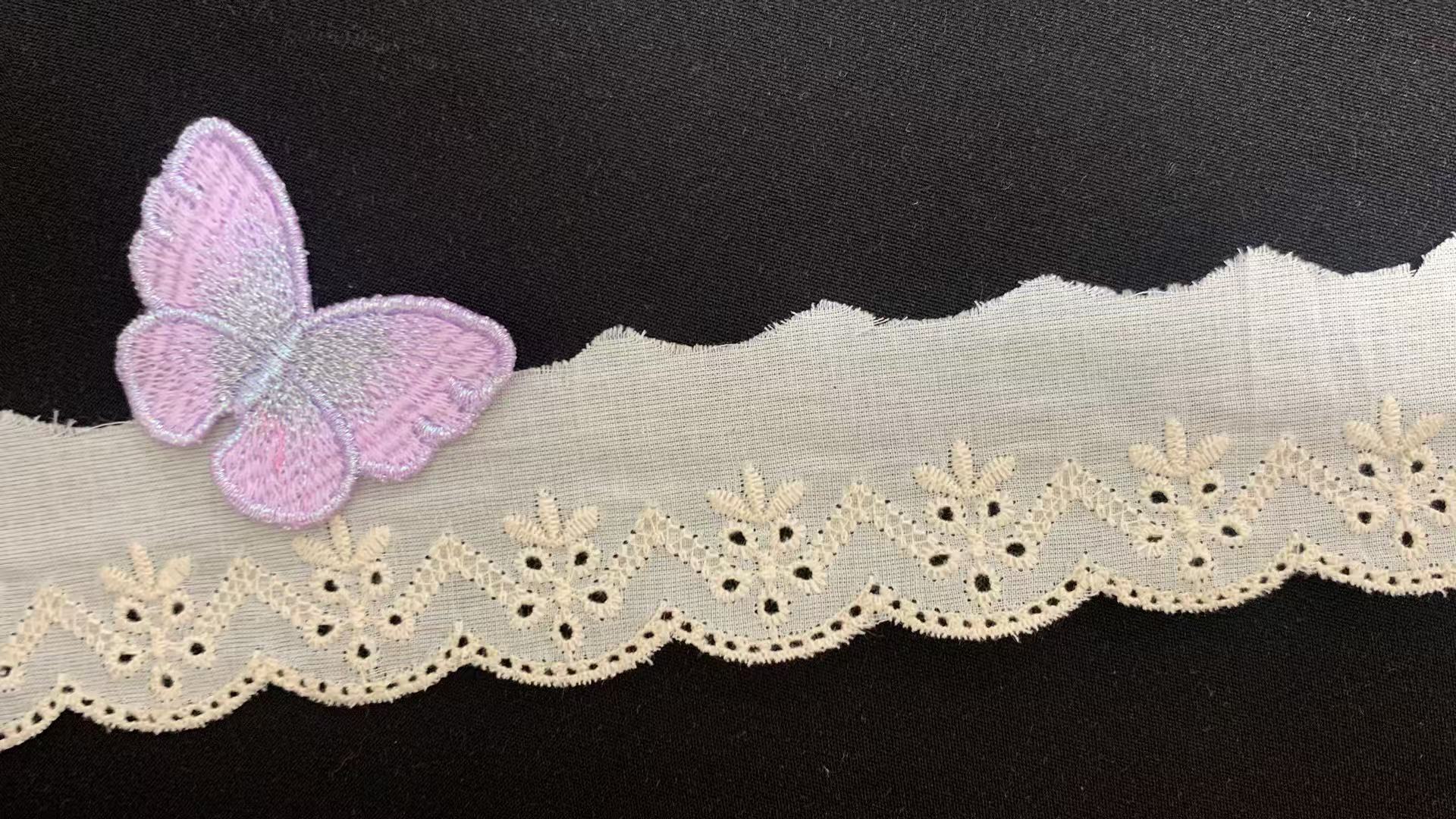 4.2cm Breathable Cotton Chicken Lace Trim with Wheat Floral Eyelet Embroidery and Double Scalloped Edge for Women Apparel