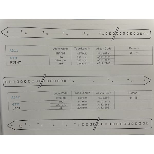 Alison Weaving Rapier Tape Picanol Loom Spare Parts Gtm Loom GTM 190 220