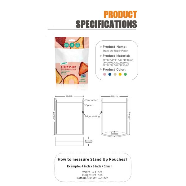 MOPP Bottom Gusseted Snack Packaging Bags Printed Standing Pouch With Zipper