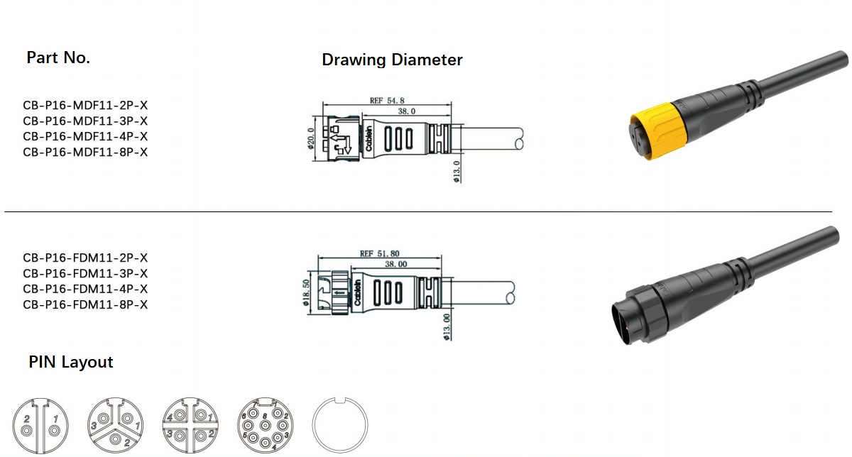 Waterproof IP68 Electrical Male Female Connectors Self Locking Injection For Growth Light