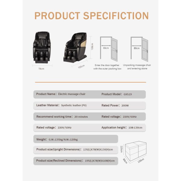 3d Zero Gravity Massage Chair PU ROHS Electric Full Body Shiatsu Massage Chair Dolby