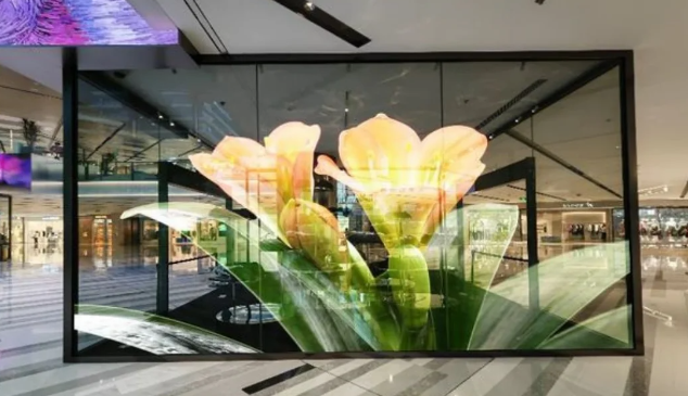 Energy-saving，Light-weight Longda Signage Transparent Glass Led Screen Wall 281 Trillion 1R1G1B