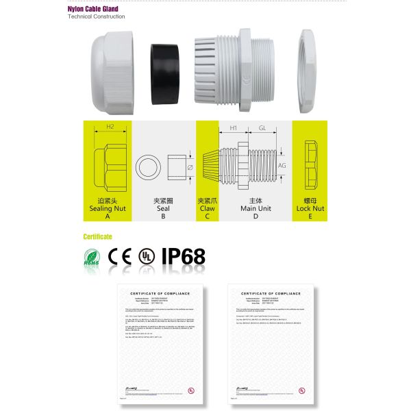 Water Resistant Plastic Cable Glands , Electrical Cable Gland Connector