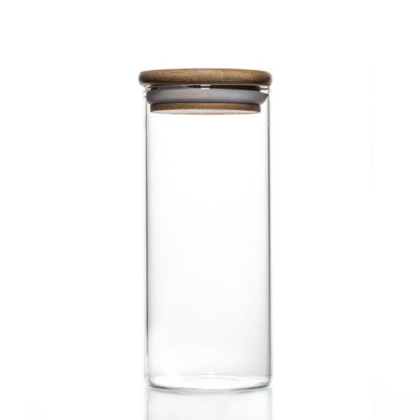 Custom Design Jar Food Storage Canister Transparent Borosilicate Glass With Bamboo Cover