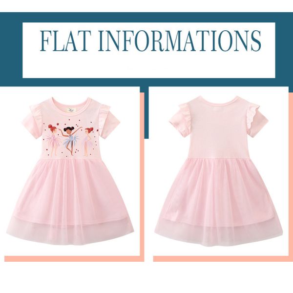 Girls' Pink Dress Summer New Fashion Print Cartoon Design Princess Dress Short Sleeve