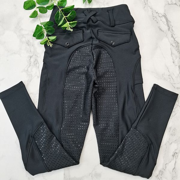 Pocket Horse Riding Pants Black High Stretch Silicone Grip Kids Equestrian Breeches