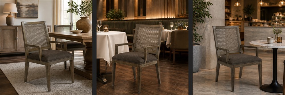 Solid Wood Cane Back Upholstered Dining Armchair CYC-051