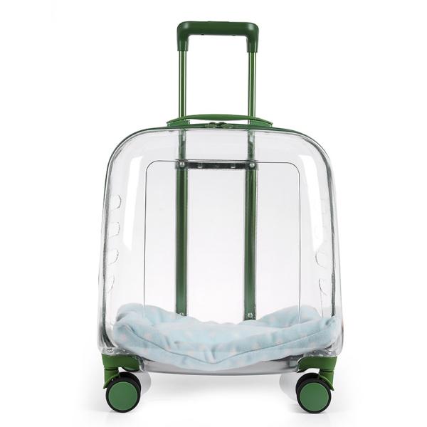 Sac de voyage pour animaux de compagnie en capsule transparente en matériau PC avec roue de chariot, grande capacité, bagage pour chat et chien, support portable transparent