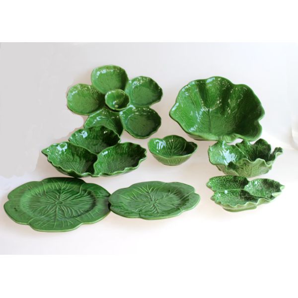 Ceramic 5 Part  Snacks Plates Dolomite Cabbage Leaf Design Green Candy Decoration Plates