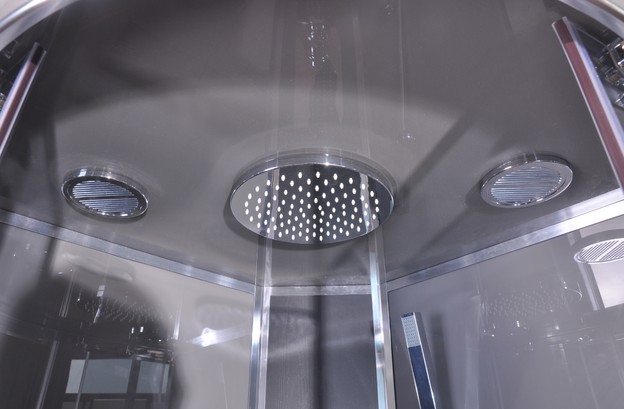 Темные кабины ливня квадранта профилей серого цвета, изогнутые угловойые блоки ливня