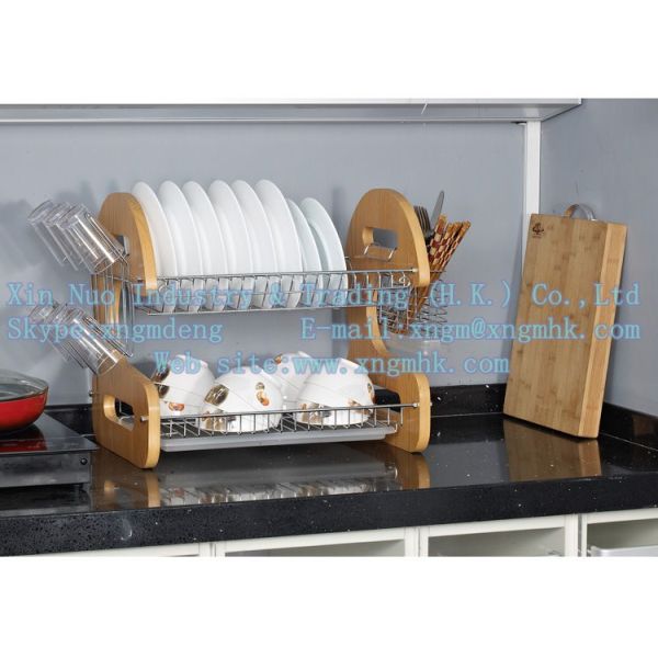 Wooden dish rack, stainless steel dish rack, kitchen utensils dish rack, drain bowl rack