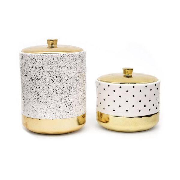 Современный герметичный чай Сахар Кофе Консервы для хранения пищи Сборник с золотой крышкой Красочные керамические контейнеры