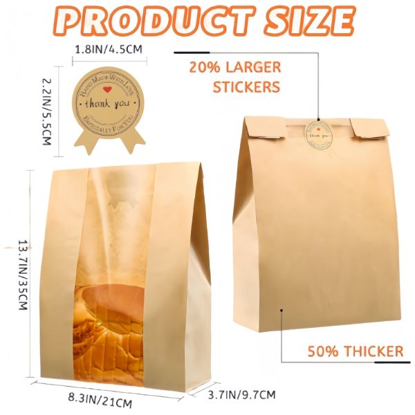 Convenient Kraft Paper Bread Bags Environmentally Friendly Kraft Bread Packaging