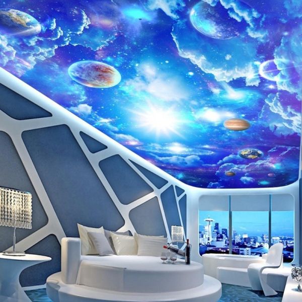Blue Underwater World Stretch Ceiling Film 3D Effect House Decoration