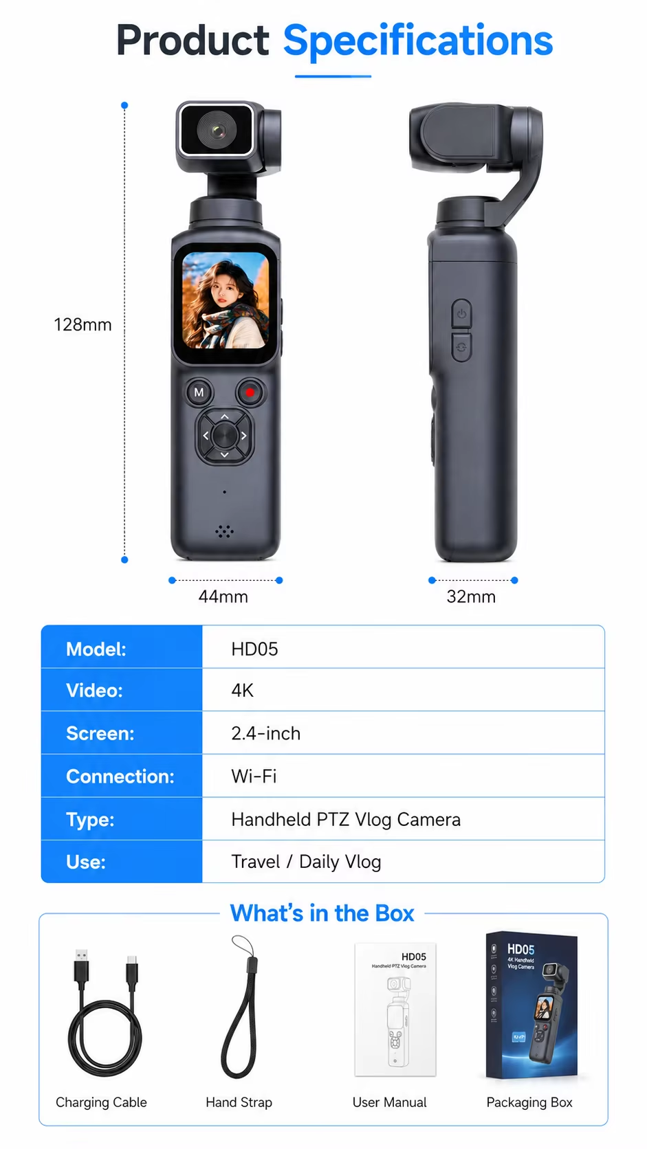 WiFi Handheld Action Camera Portable HD Pocket Camcorder Anti Shake Ultra Clear Motion Recording