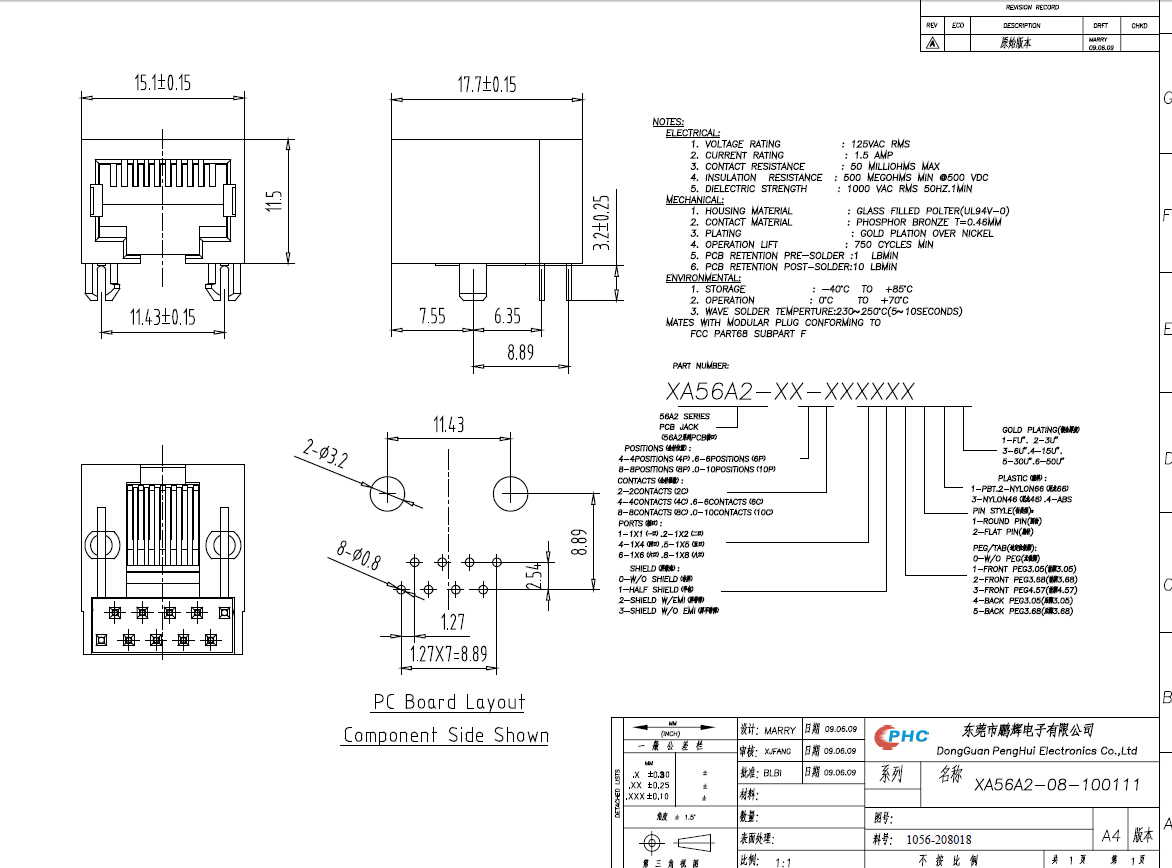 Полная пластмасса RJ11 RJ45 Jack без платы водить вниз 8P8C определяет синь цвета порта