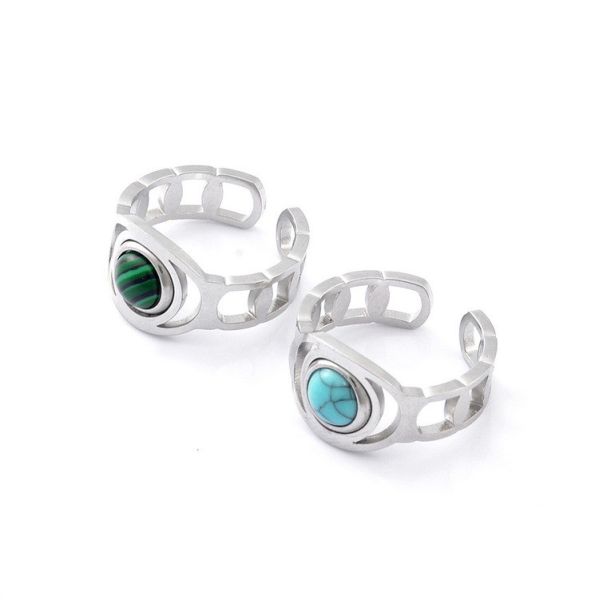 Ring women's fashion niche design sense titanium steel peacock stone women's ring light luxury temperament versatile open index finger ring