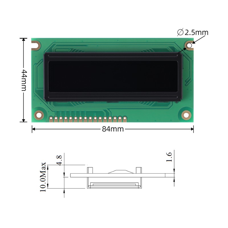 OLED001602E Black Film, Character LCD Module,WS0010 Controller, Parallel Port,66x16mm View Size,Working Temperature -40+80 Display