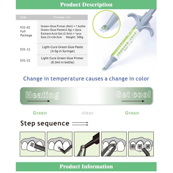 Dental Bonding Orthodontic Adhesives Light Cure BIOM Hot Color Change Green Glue