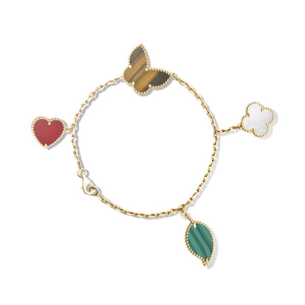 4 ouro amarelo afortunado do bracelete 18k de Alhambra dos motivos com a pedra do olho da cornalina/tigres