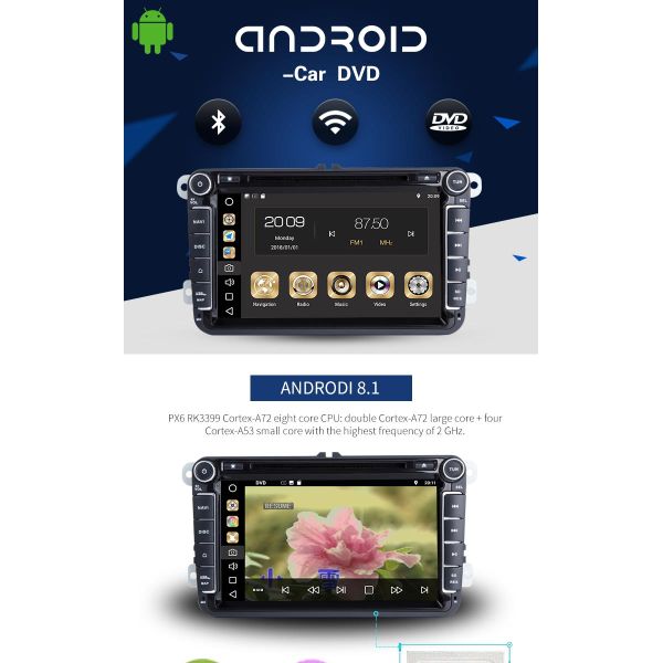 4GB RAM Android Auto Double Din Volkswagen Golf Dvd Player Front Camrea Rear Camera