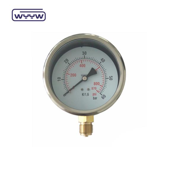 0 - 100Mpa Oil Filled Pressure Gauge Bottom Mount For Hydraulic Press