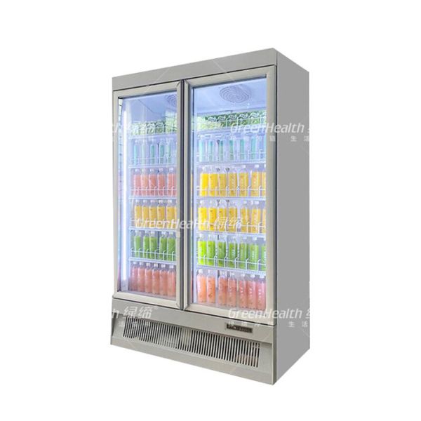 Resfriador de bebidas geladas com visor vertical para supermercado e função de fechamento automático