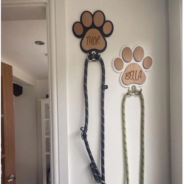 Unfinished Birch Wood Dog Paw Print Lead Holder Personalized Pill Storage for Dog Buffs