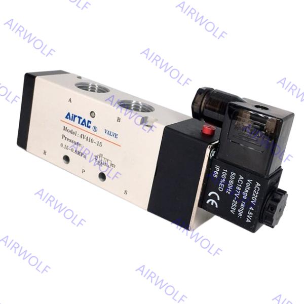 4V400 Series AIRTAC Aluminum Alloy 5/2 way, 5/3 way Electric Solenoid Valves 1/2 Port Size with 0.15~0.8MPa Operating Pressure and -20~+70°C Working Temperature Range
