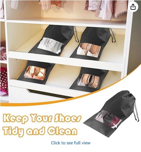 Large  Travel Shoe Bags - 5 Pcs with Clear Window, Non-Woven Drawstring, 12.6 X 17.3 for Men Women