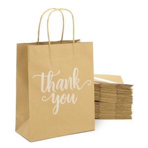 Logotipo personalizado Online Custom Estilo Obrigado Bolsa de papel Kraft para