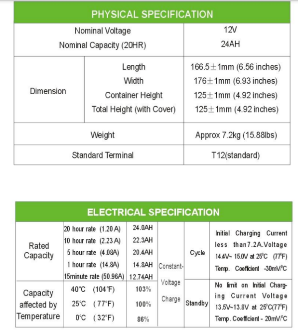 OEM LEOCH DJM12-24 VRLA Batteries AGM Technology 12V 24AH