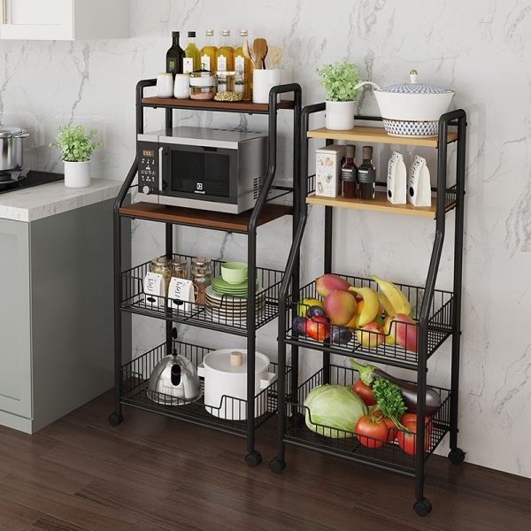 BSCI Wooden 4 Tier Modern Kitchen Cart Storage Trolley Kitchen on Wheels