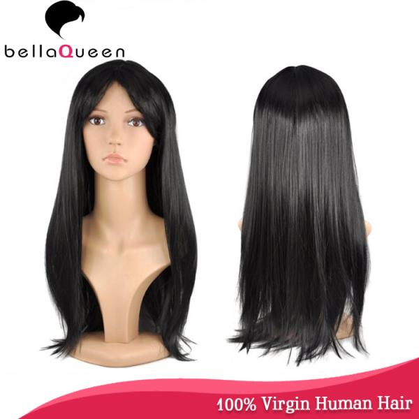 A mão amarrou a cor natural do cabelo reto das perucas do laço do cabelo humano do Virgin 7A