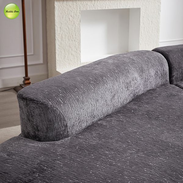 Chenille Compressed Curved Boucle Couch Washable Fabric Sofa