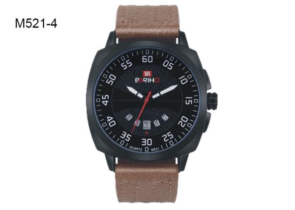 BARIHO Men's Quartz Watch Black And White Dial Leather Band Wrist Watch M521