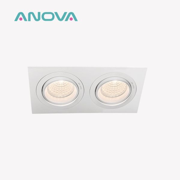 Dual-Head Square Recessed Spotlight 20° Tilt & Rotating Housing